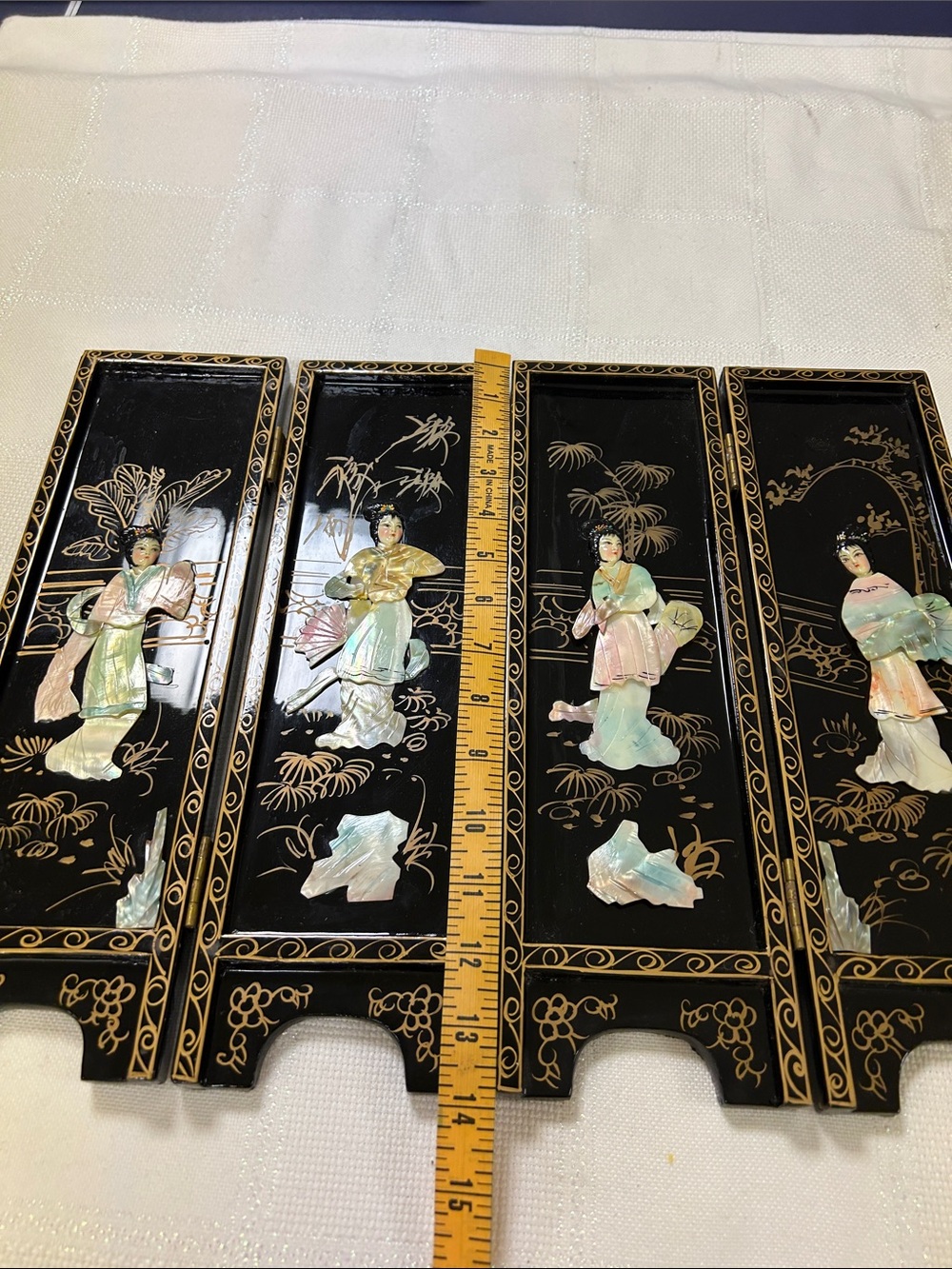 Miniature Chinese black lacquer four panel table top folding screen image 6